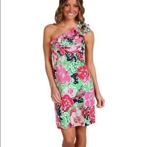 Lilly Pulitzer ruffle one shoulder silk cotton blend mini dress